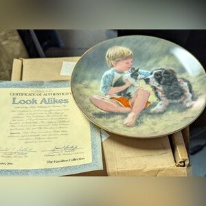 Look Alikes 8 1/2 Decorative Plate with Child and Dog.